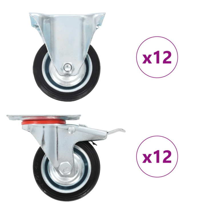 24 pcs Roulettes 75 mm | Mobilier & Déco
