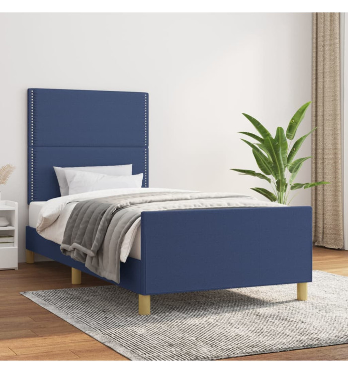 Cadre de lit sans matelas bleu 90x190 cm tissu | Mobilier & Déco