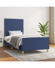 Cadre de lit sans matelas bleu 90x190 cm tissu | Mobilier & Déco