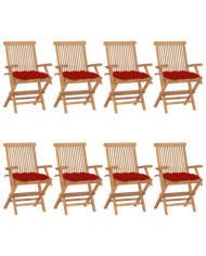 Chaises de jardin avec coussins rouge lot de 8 Bois teck massif | Mobilier & Déco