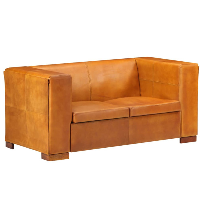 Canapé à 2 places Brun roux Cuir véritable | Mobilier & Déco