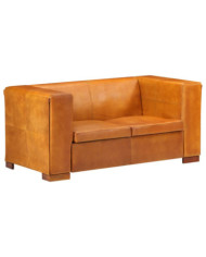 Canapé à 2 places Brun roux Cuir véritable | Mobilier & Déco