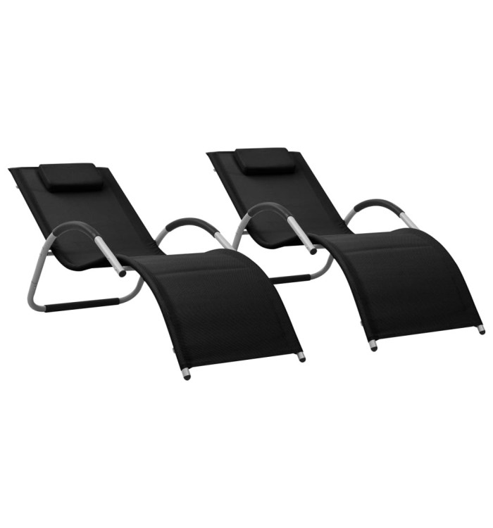 Chaises longues textilène lot de 2 noir et gris | Mobilier & Déco
