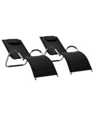 Chaises longues textilène lot de 2 noir et gris | Mobilier & Déco