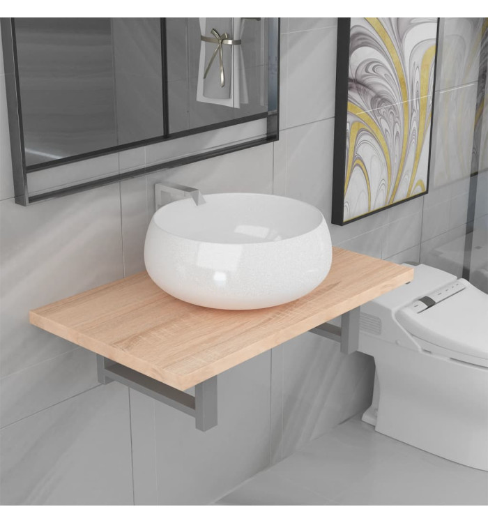 Meuble de salle de bain en deux pièces Céramique Chêne | Mobilier & Déco
