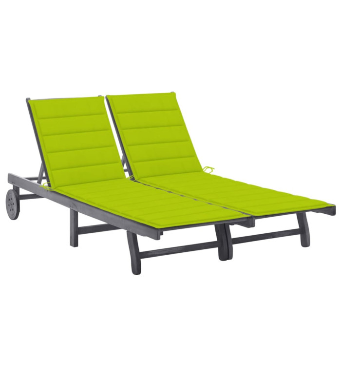 Chaise longue de jardin 2 places avec coussin Gris Acacia | Mobilier & Déco