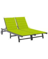 Chaise longue de jardin 2 places avec coussin Gris Acacia | Mobilier & Déco