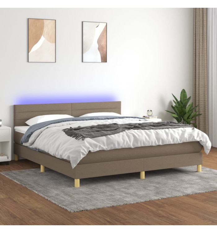 Sommier à lattes de lit avec matelas LED Taupe 180x200 cm Tissu | Mobilier & Déco