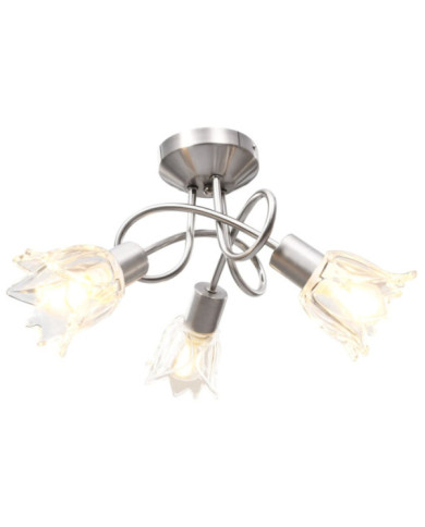 Plafonnier et abat-jour verre transparent 3 ampoules E14 Tulipe | Mobilier & Déco
