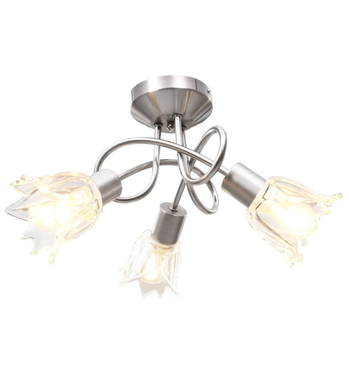 Plafonnier et abat-jour verre transparent 3 ampoules E14 Tulipe | Mobilier & Déco