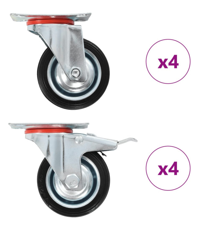8 pcs Roulettes pivotantes 75 mm | Mobilier & Déco