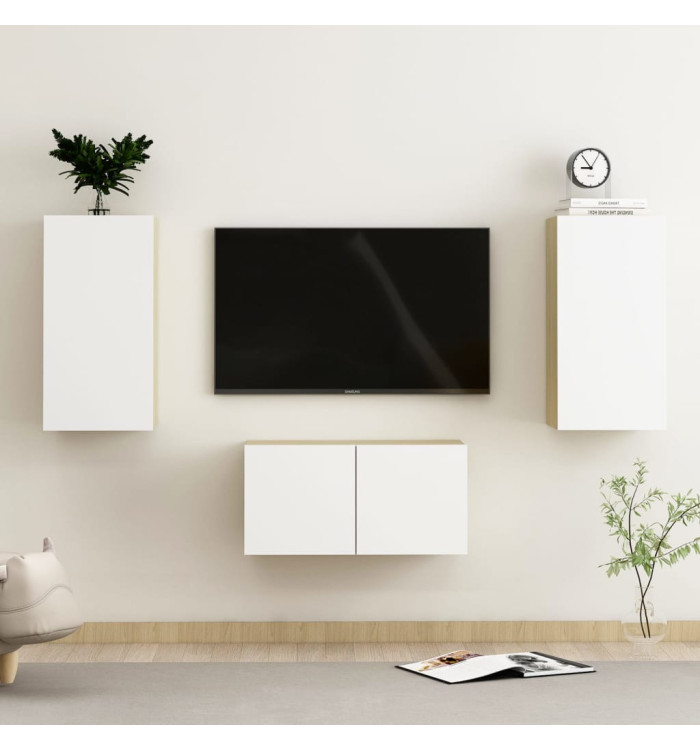 Ensemble de meubles TV 3 pcs Blanc et chêne sonoma | Mobilier & Déco