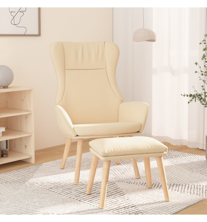 Chaise de relaxation avec repose-pied Crème Tissu | Mobilier & Déco