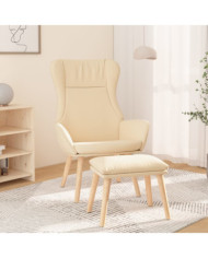 Chaise de relaxation avec repose-pied Crème Tissu | Mobilier & Déco