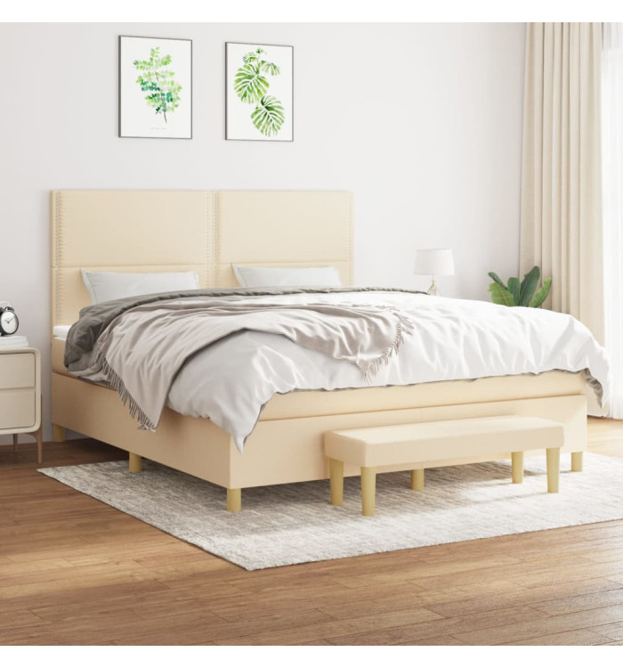 Sommier à lattes de lit avec matelas Crème 160x200 cm Tissu | Mobilier & Déco