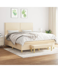 Sommier à lattes de lit avec matelas Crème 160x200 cm Tissu | Mobilier & Déco