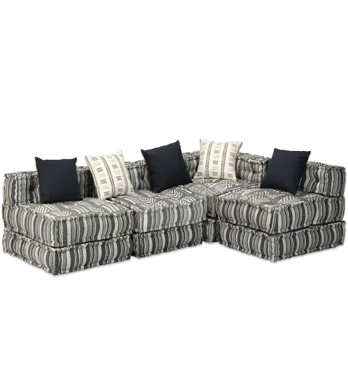 Pouf modulaire à 4 places Gris rayé Tissu | Mobilier & Déco
