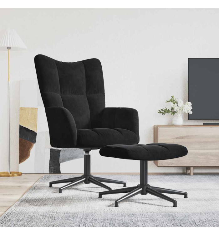 Chaise de relaxation avec tabouret Noir Velours | Mobilier & Déco