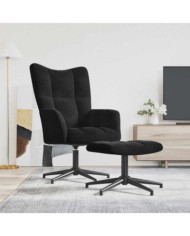 Chaise de relaxation avec tabouret Noir Velours | Mobilier & Déco