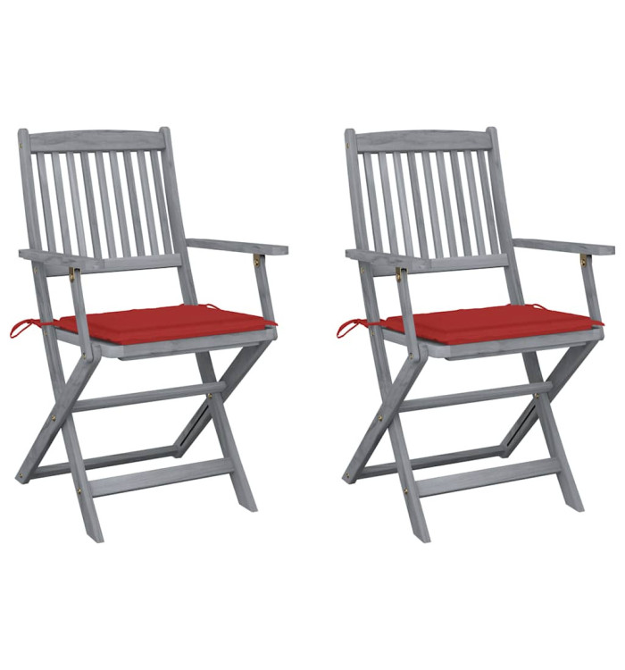 Chaises pliables d'extérieur lot de 2 et coussins Bois d'acacia | Mobilier & Déco