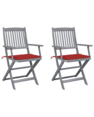 Chaises pliables d'extérieur lot de 2 et coussins Bois d'acacia | Mobilier & Déco