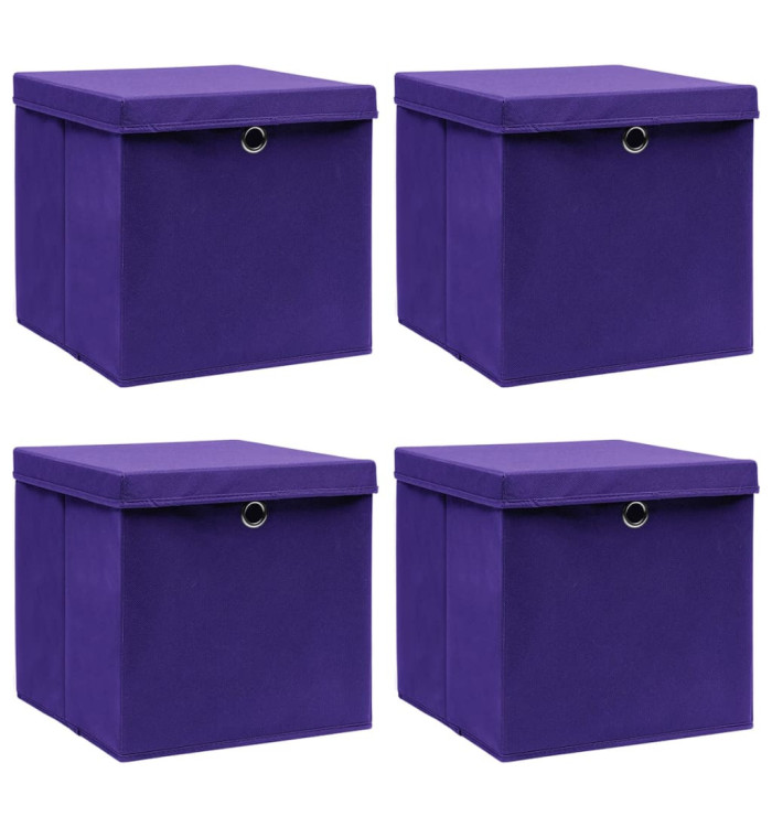 Boîtes de rangement avec couvercles 4 pcs 28x28x28 cm Violet | Mobilier & Déco