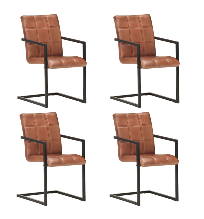 Chaises à manger cantilever lot de 4 marron cuir véritable | Mobilier & Déco