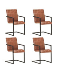 Chaises à manger cantilever lot de 4 marron cuir véritable | Mobilier & Déco