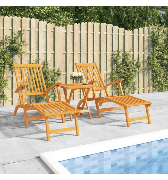 Chaises longues d'extérieur repose-pieds et table Acacia solide | Mobilier & Déco