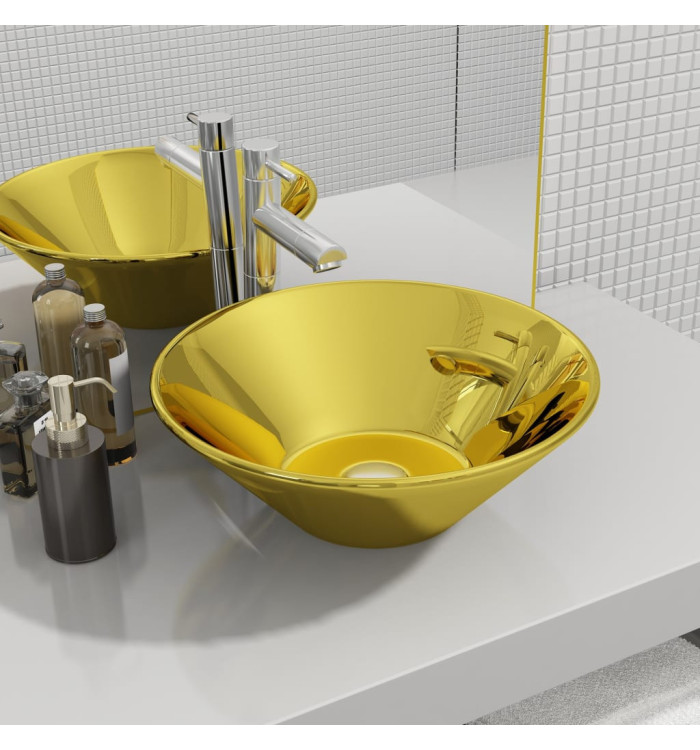 Lavabo 42 x 14 cm Céramique Doré | Mobilier & Déco