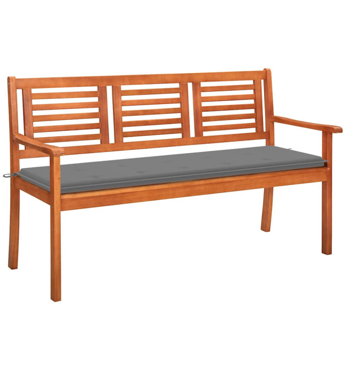Banc de jardin 3 places avec coussin 150 cm Bois d'eucalyptus | Mobilier & Déco