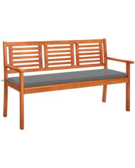 Banc de jardin 3 places avec coussin 150 cm Bois d'eucalyptus | Mobilier & Déco