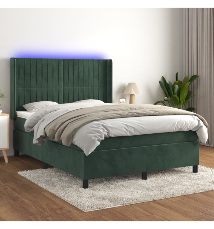 Sommier à lattes de lit matelas et LED Vert foncé 140x190 cm | Mobilier & Déco