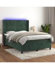 Sommier à lattes de lit matelas et LED Vert foncé 140x190 cm | Mobilier & Déco