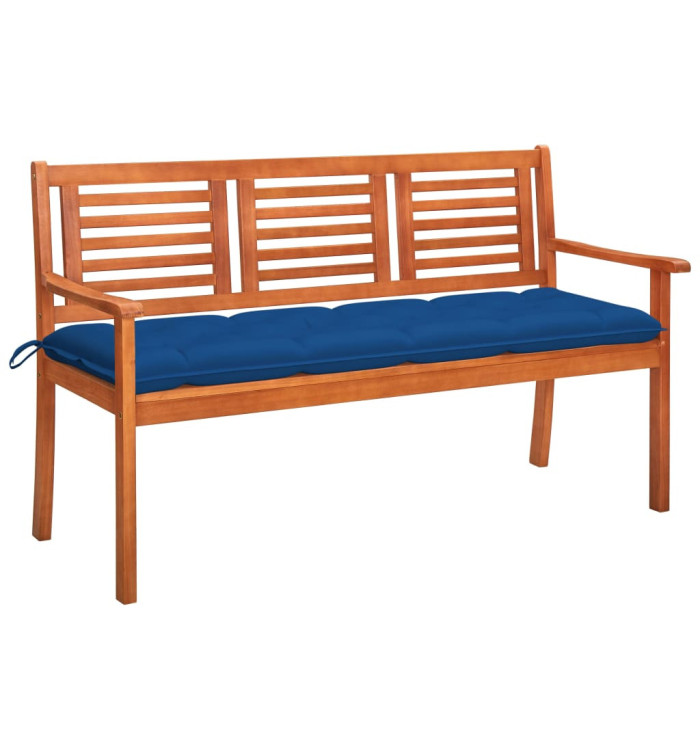 Banc de jardin 3 places avec coussin 150 cm Bois d'eucalyptus | Mobilier & Déco