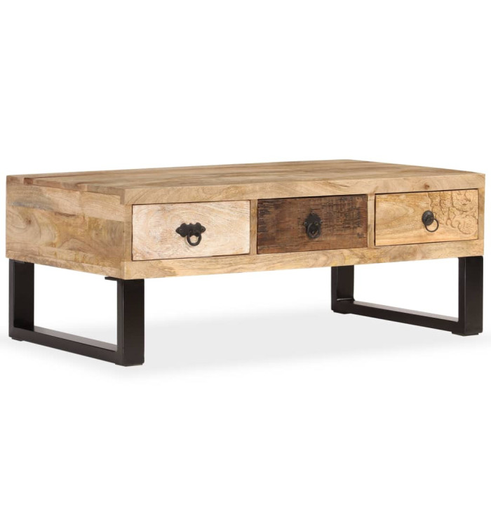 Table basse avec 3 tiroirs Bois de manguier massif 90x50x35 cm | Mobilier & Déco