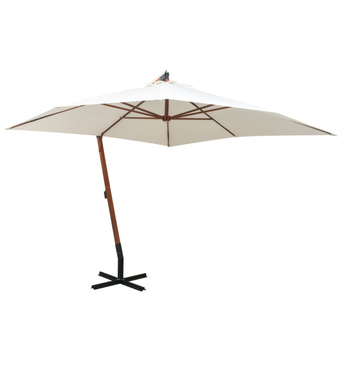 Parasol suspendu avec poteau en bois 300x300 cm blanc | Mobilier & Déco