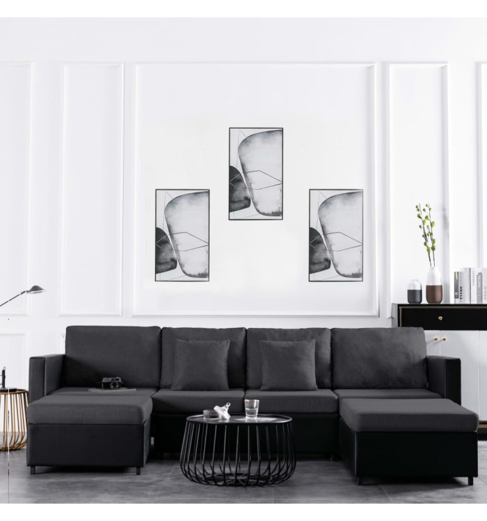 Canapé-lit extensible à 4 places Similicuir Noir | Mobilier & Déco