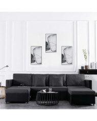 Canapé-lit extensible à 4 places Similicuir Noir | Mobilier & Déco