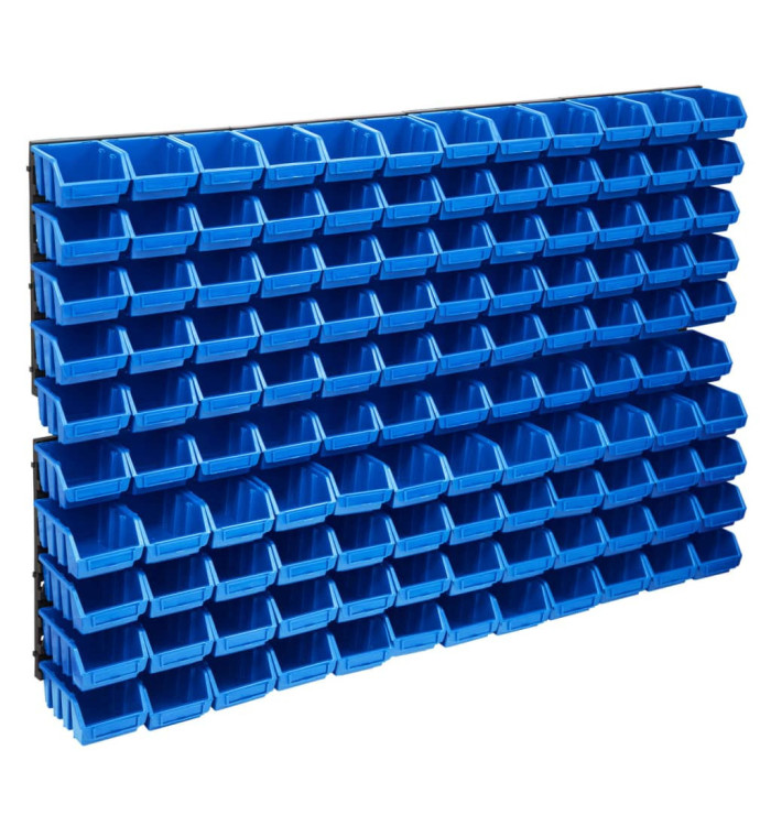 Kit de bacs de stockage et panneaux muraux 128 pcs Bleu et noir | Mobilier & Déco
