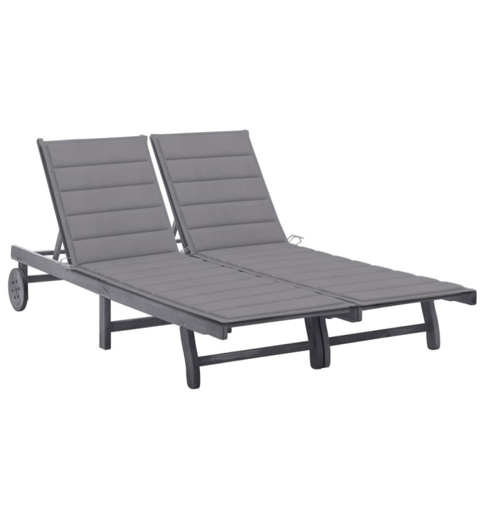 Chaise longue de jardin 2 places avec coussin Gris Acacia | Mobilier & Déco