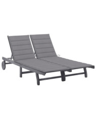 Chaise longue de jardin 2 places avec coussin Gris Acacia | Mobilier & Déco
