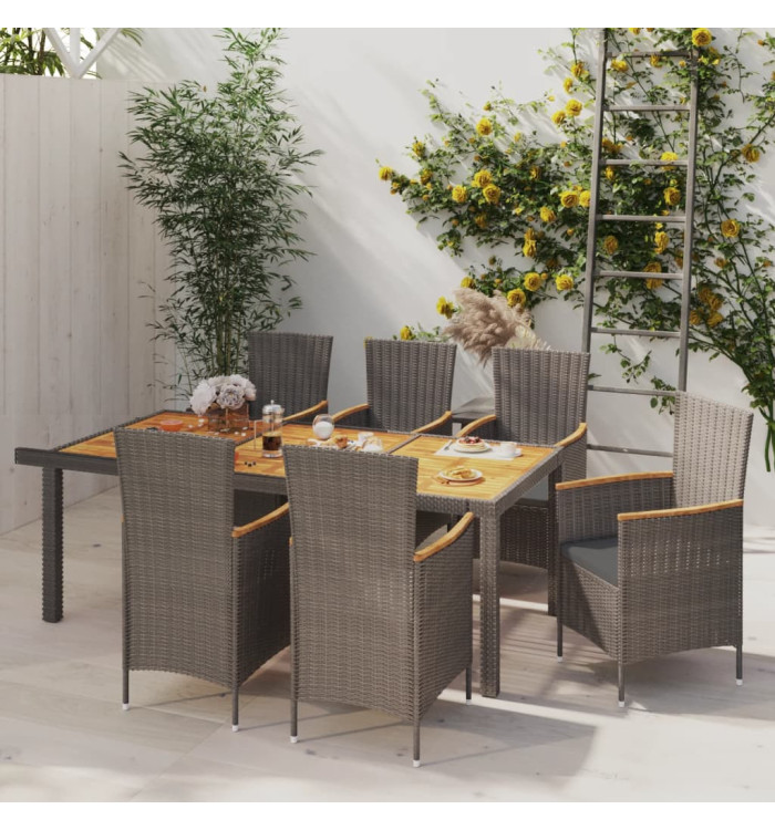 Salon de jardin 7 pcs avec coussins Résine tressée Gris | Mobilier & Déco
