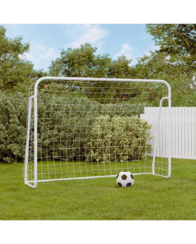 But de football et filet blanc 214x75x152 cm acier et polyester | Mobilier & Déco