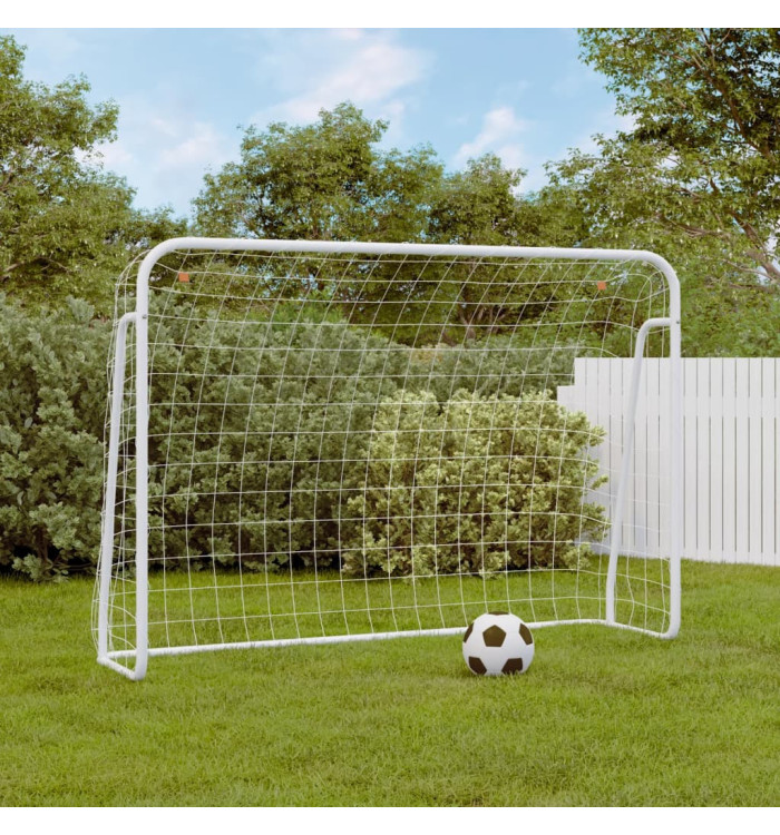 But de football et filet blanc 214x75x152 cm acier et polyester | Mobilier & Déco