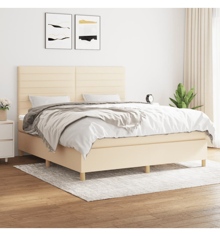 Sommier à lattes de lit avec matelas Crème 160x200 cm Tissu | Mobilier & Déco