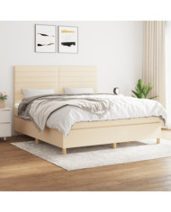 Sommier à lattes de lit avec matelas Crème 160x200 cm Tissu | Mobilier & Déco