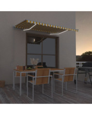 Auvent manuel rétractable avec LED 350x250 cm Jaune et blanc | Mobilier & Déco