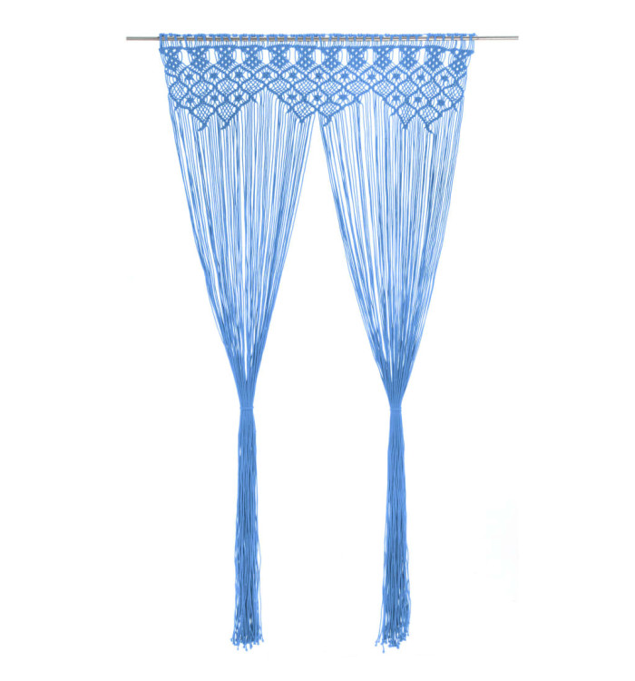 Rideau en macramé Bleu 140x240 cm Coton | Mobilier & Déco