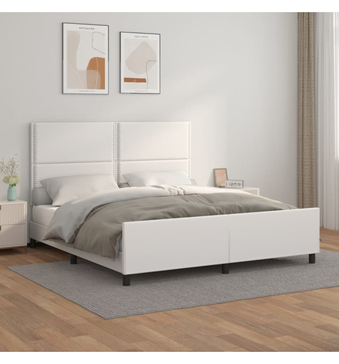 Cadre de lit sans matelas blanc 160x200 cm similicuir | Mobilier & Déco